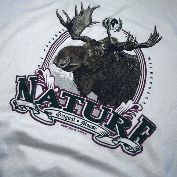Vintage 1995 Nature Moose Sweatshirt Size Large Animal 90s Wilderness - Picture 3 of 8